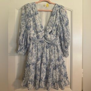 Altar'd State Blue and White Floral Long Sleeve Dress